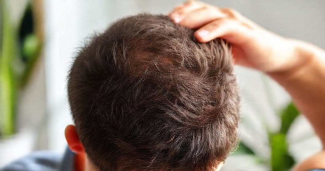 Hands gently touching a close-up of hair on the scalp