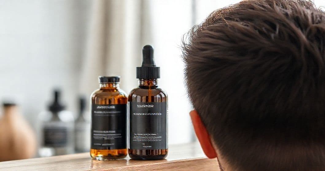 A hopeful man caring for his hair, sitting calmly.