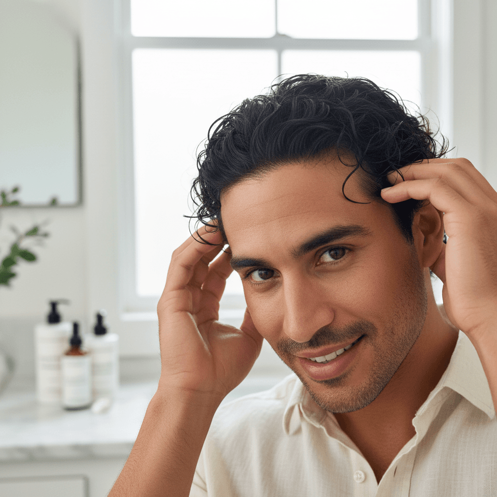 Close-up of healthy hair follicles on a scalp, illustrating the process of hair regrowth.