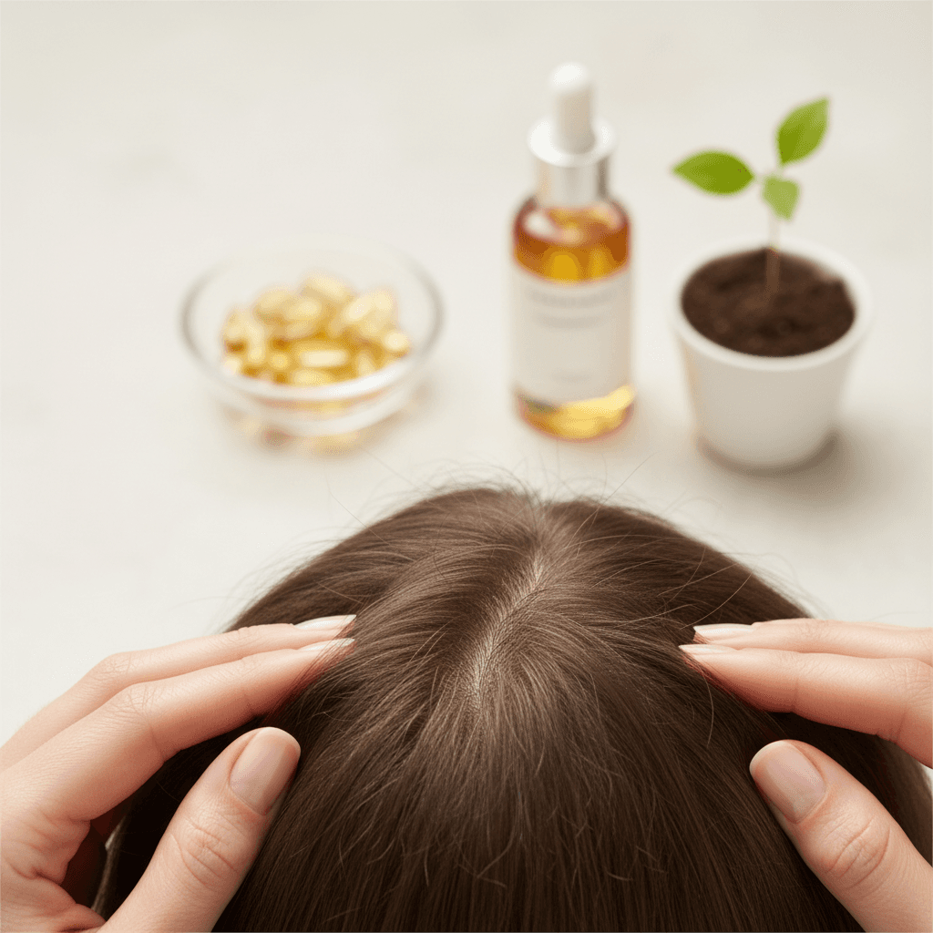 Close-up of healthy hair follicles on a scalp, symbolizing regrowth and vitality.
