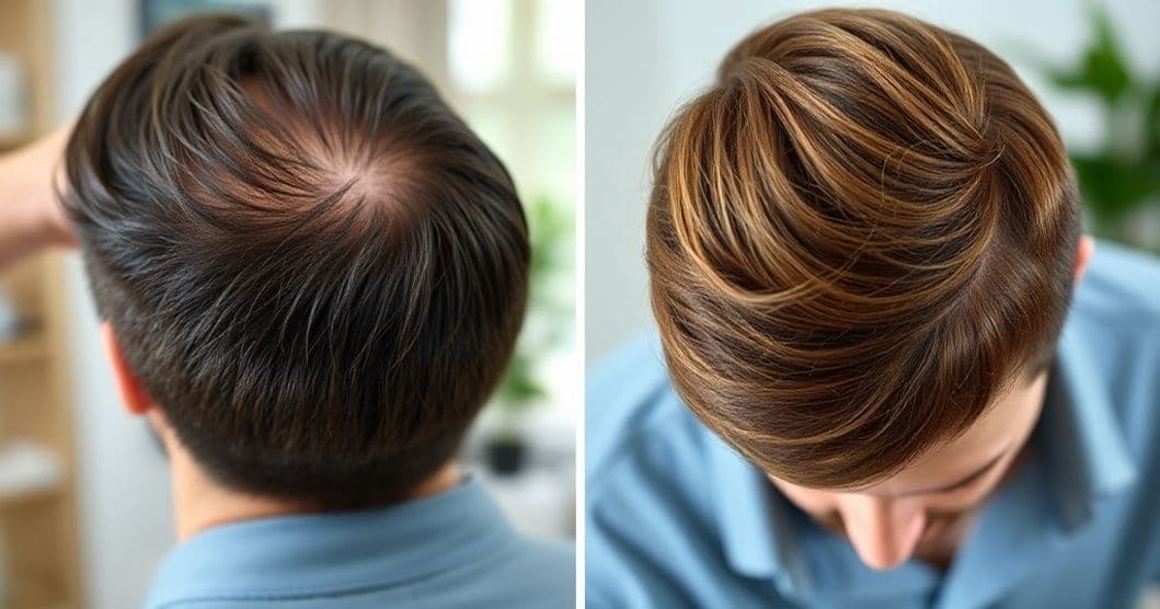 A thoughtful person weighing laser therapy and natural hair loss options