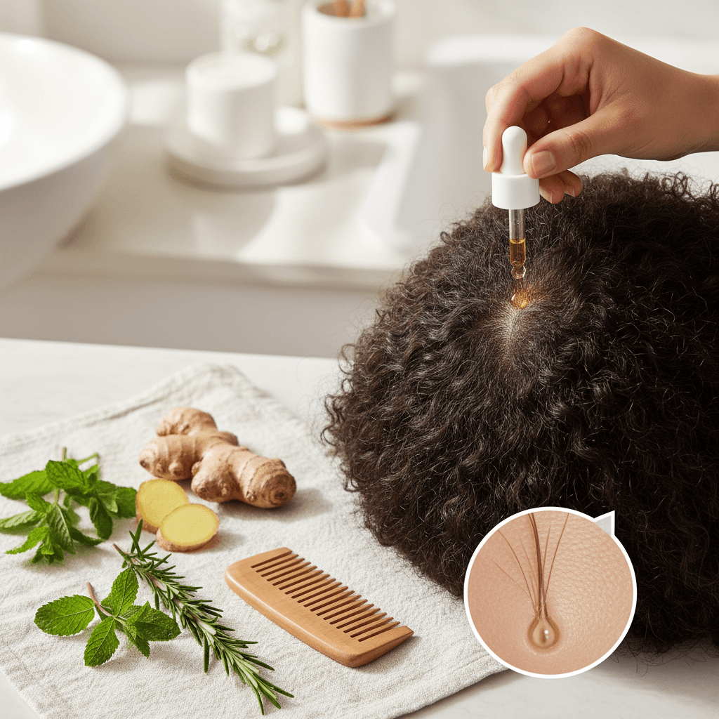 Healthy hair growing naturally from a scalp, symbolizing natural hair regrowth