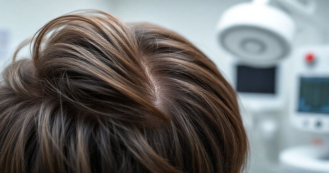 Clinical assessment of hair shedding and a vial of Bomi Hair Growth Serum