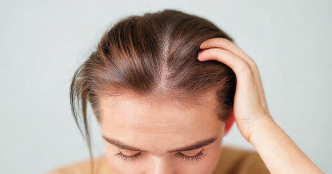 Close-up of thinning hair on scalp